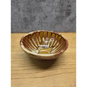Dryden Ovenware BROWN & Red Glazed Oven Ware Bowl Ozark Frontier Drip‎ Painted